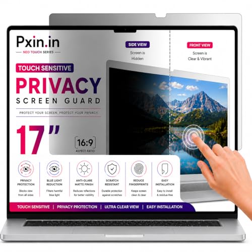 Image of Pxin Neo 17 Inch (16:9) | Touch Sensitive Privacy | Anti Blue | Anti Glare | UV (A /B /C) Block| OptiX & BLUVLIGHT Block Layer | Privacy Filter compatible with HP /Dell /Lenovo /Asus /Acer