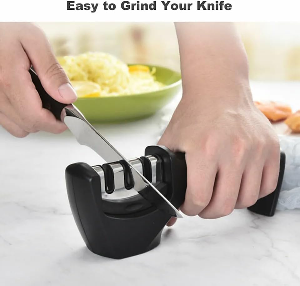 Miniatura 3 de Dependable Industries - Paquete de 2 afiladores de cuchillos de cocina de 3 etapas, herramienta profesional de afilado de acero de tungsteno para