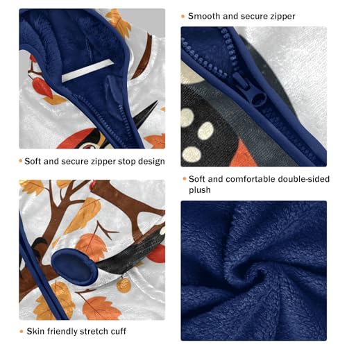 Woodpecker Bird Girls Fleece Jacket Girls Fall Jacket Girls Zip Up Hoodie Girls Sherpa Jacket 2-10T3