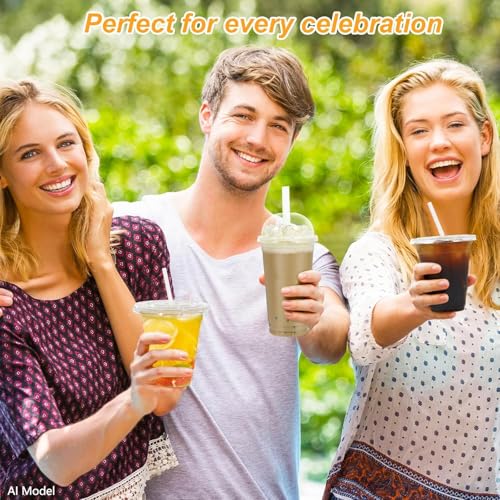 voryshen 25 Pack-12 oz Clear Plastic Cups with Lids and Straws,Sturdy & Food Safe,Disposable Iced Coffee Cups|Disposable Smoothie Cups for Cold Drinks — view 6