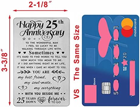 FALOGI 25th Wedding Anniversary Card Gifts for Him Husband, Happy 25 Year Anniversary Card Presents, Metal Engraved Wallet Card