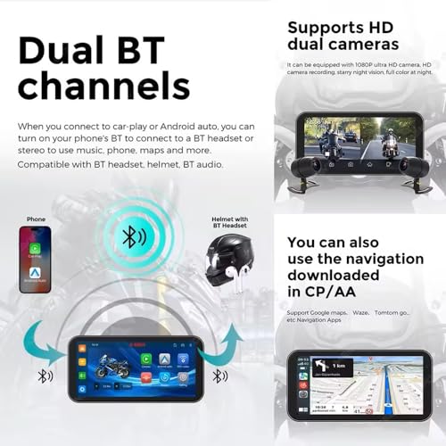 Cámara de salpicadero para motocicleta de 6,25 pulgadas con asistente de voz y TPMS 5