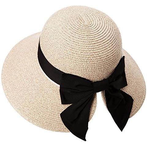 Womens Floppy Summer Sun Beach Straw Hats Accessories Wide Brim SPF 50 Crushable Medium Head Beige Cover