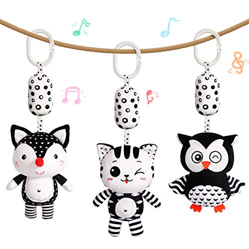 Lamlingo Baby Hanging Rattle Toys,Infant Crib Car Seat Toys,Infant Stroller Hanging Toy Soft Plush Stuffed Animal Rattles for 0, 3, 6, 9, 12 Monthsï¼(Owl, Fox& cat)ï¼