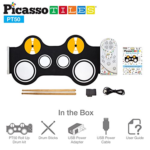 Picassotiles PT50-BLU/WHT Portable Kid'S Roll Up Drum, Educational Electronic Drum Set W/ 7 Different Drum Pads thumb #6