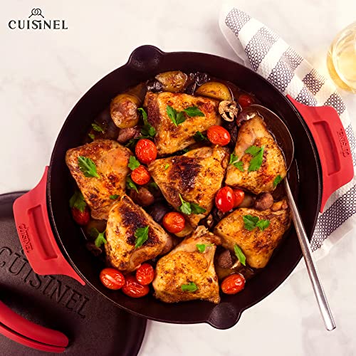 Image of Cast Iron Skillet Set - 10 inch + 12 inch-Inch Dual Handle Frying Pans + Silicone Handle Holder Covers + Pan Scraper - Pre-Seasoned Oven, Grill, Stovetop, Induction Safe Kitchen Cookware - Indoor /Outdoor Use