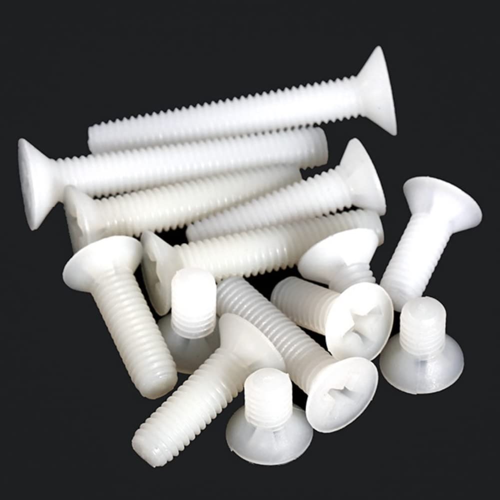 CONPHERON Nylon Phillips Cross Flat Head Machine Screws Bolts White Plastic Countersunk Screws M8x12 mm,30 pcs