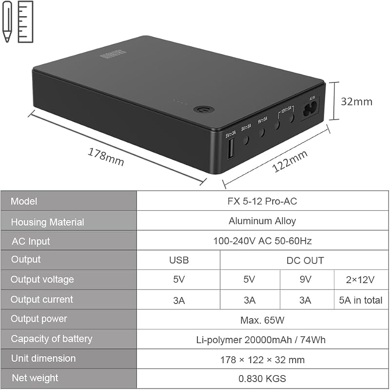 Shanqiu Mini UPS szünetmentes tápegység routerhez, modemhez, kamerához 74Wh