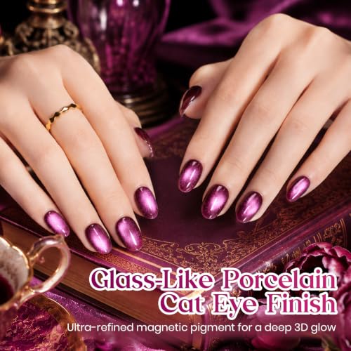 Image of Beetles Purple Cat Eye Gel Polish, 15ML Vampire Kiss Magnetic Purple Gel | Glass Fall Cat Eye Glitter Gel Shimmer Sheer Translucent Effect With Magnet Soak Off UV Nail Art DIY Home Gift for Women