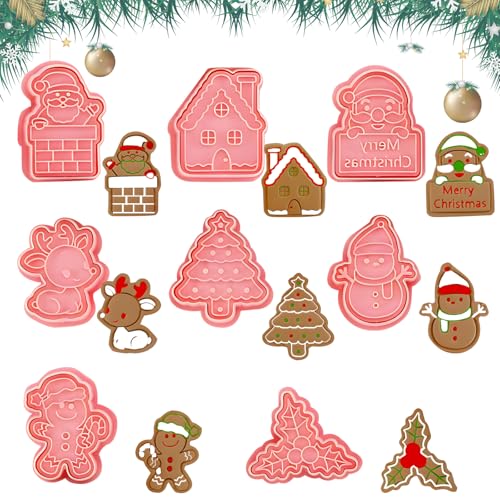 Cortadores de Galletas, FainFun 8 Piezas Cortadores de Galletas Navidad, Moldes Galletas para Sandwich, Cookie, Fondant, Cumpleaños Decoracion Cortapastas Galletas(C)