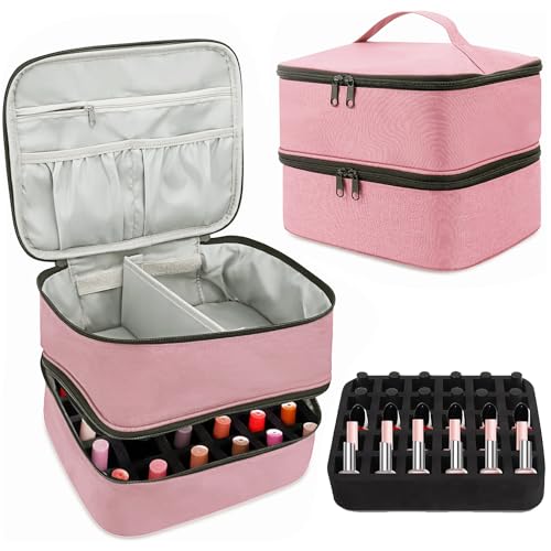 Sac de rangement pour vernis à ongles antichoc et trousse de maquillage rose