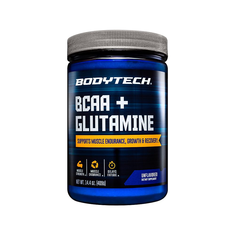 BodyTech BCAA + Glutamine Powder, Unflavored, 14.4 Oz, 59 Servings