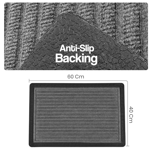 Image of Yellow Weaves 2 Pcs Door Mat for Home Entrance, Outdoor Rubber Mat - Non-Slip, Anti Skid Foot Mat, Dirt Trapper, Heavy-Duty, Weather-Resistant, Waterproof Doormat (40x60cms, Stripe, Grey Color)