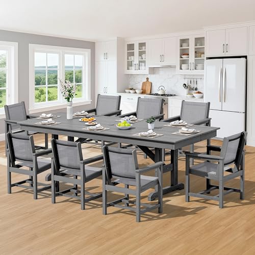 Image of SERWALL Outdoor Textilene Sling Dining Chairs Set of 2, Gray