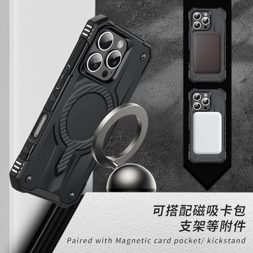 Image of Pirum for iPhone 16 Pro Max Case, Military Grade Drop Protection, Carbon Fiber Design, Shockproof, Supports Magnetic Charging Black