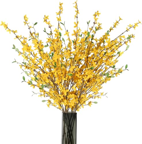 COEWUR 8 PCS Artificial Forsythia Branches 40 Silk Yellow Faux Flowers Long Stem Flowers Winter Jasmine Orchids Fake Forsythia Floral Arrangements for Home Wedding Farmhouse Indoor Outdoor Decor