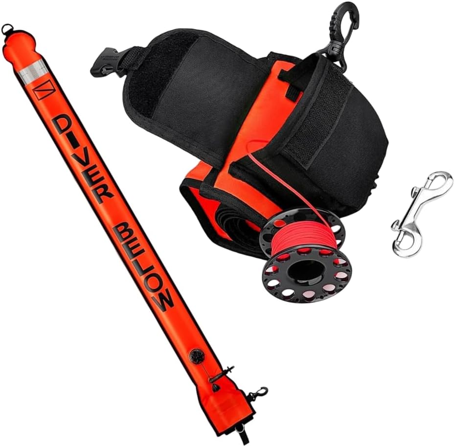 Open Bottom Inflatable Dives Float with Diving Spool Reel and Clip Surfaces Marker Buoys and Dives Reel Set