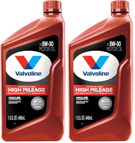 Valvoline High Mileage with MaxLife Technology SAE 5W-30 Synthetic Blend Motor Oil 1 QT (Pack of 2)