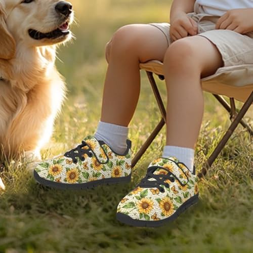 Kids Sneakers Running Tennis Athletic Shoes for Boys&Girls (Little Kid/Big Kid) Sunflowers Butterfly Print3