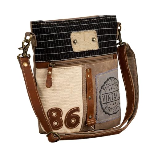 Myra Bag Crossbody Purse - Route 86 Leather and Canvas Crossbody Bag for Women, Patchwork Vintage Purses for Women, Vintage Purse with Adjustable Strap,2