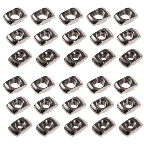 PAMINGONO 180pcs Carbon Steel T Slot Nuts Hammer Head Fasteners, Nickel-Plated Metal T-Type Nuts Compatible with 20 Series Aluminum Profiles for Industrial Assembly and Extrusion Connection