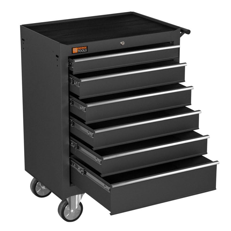 George Tools Werkstattwagen mit 6 Schubladen - Werkzeugkasten, Werkzeugkiste - Mobiler Werkzeug-Wagen ohne Werkzeug - Rollwagen zur Werkzeugaufbewahrung mit Schloss - Grau – Bild 3
