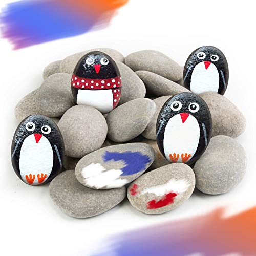 Ponwec 40PCS Painting Rocks River Rocks for Painting&Art,Smooth Unpolished Craft Rocks Stones DIY Rocks Flat Assorted Size and Shapes Range Around 1.5-2.36 Inch Each for Outdoor Rock Art Garden Decor