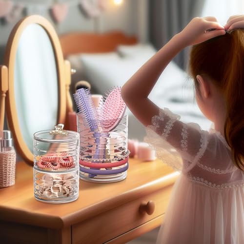Image of Amazing Abby - Intrigue - Acrylic Headband Organizer, Plastic Hairbrush Holder, Stackable Container for Hair Accessories and Beauty Supplies, Perfect Storage for Vanity and Bathroom, Crystal Clear