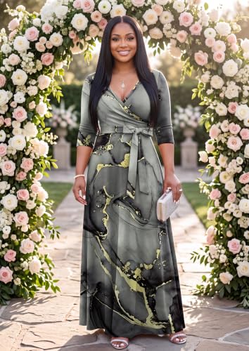 Image of FANDEE Plus Size Maxi Dress for Women Casual Summer Sundress V-Neck 3 /4 Sleeve