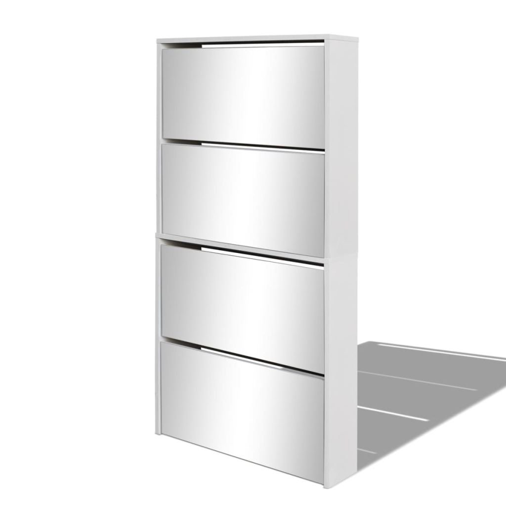 VidaXL - Mobile scarpiera, 4 ripiani, con specchio, 63 x 17 x 134 cm bianco