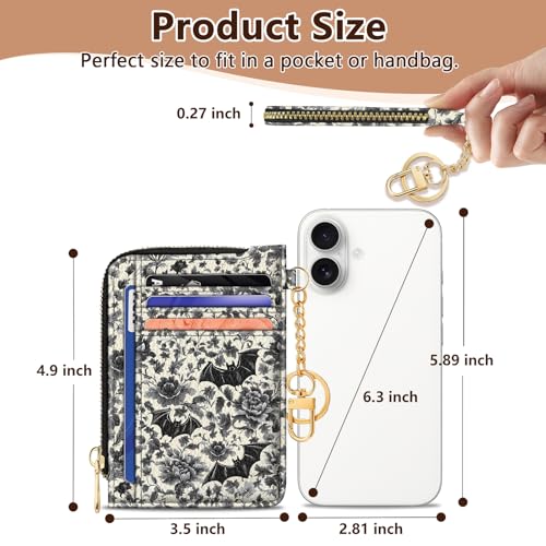 Image of GIANCOMICS Slim Wallet Credit Card Holder Women, Goth Bat Rfid Blocking Small Card Case, Keychain Thin Pocket Curved Zipper Wallet, Travel Card Holder PU Leather ID Window, Ladies Female Gifts