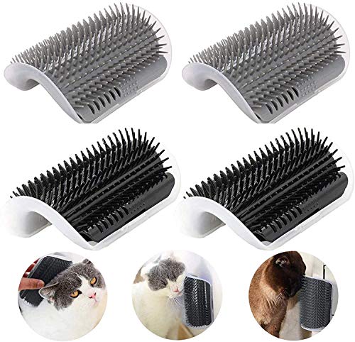 CLKHOWL Cat Self Groomer,4 Pack Cats Wall Corner Groomer Brush with Catnip, Grooming Brush Tool Massage Comb for Kitten Puppy(Grey and Black)
