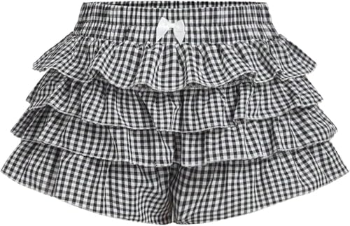 Image of Women Layered Gingham Shorts Cute Bloomers Plaid Shorts | Gingham Ruffle Shorts, Polka Dot Mini Bloomer Shorts, Micro Boyshorts, Tiered, Checkered, Lolita Outfits, Going Out
