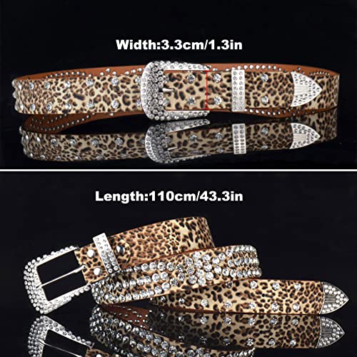 Rhinestone Studded Western Leather Belt for Women Vintage Cowgirl Bling Waist Belts for Jeans Dresses3
