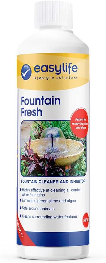 Easylife Fountain Fresh & Inhibitor for Garden Fountains and Water Features, Slime, Scum and Algae Remover Keeps Water Fountain Clean, Safe for Animals, 500ml - Fully Guaranteed