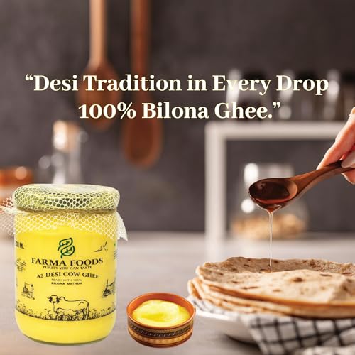 Image of FARMA FOODS A2 Desi Cow Ghee 500 ml | Bilona Method Hand Churned | Traditional Pure Natural Ghee | No Preservatives | Farm Fresh Taste | Everyday Cooking Nutrition