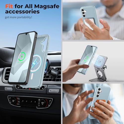 Image of SUPFINE Magnetic for Samsung Galaxy A16 5G Case with Screen Protector, (Built-in Magnets) (Military Grade Drop Protection) Slim Translucent Shockproof Phone Case,Sliver Blue