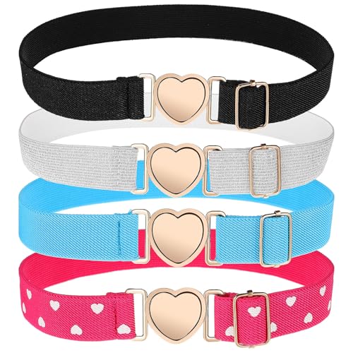 Cinturón elástico para niña ajustable pack de 4 elásticos infantiles con corazón
