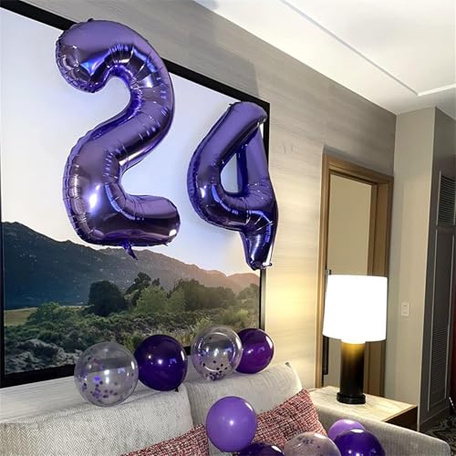 Image of 40 Inch 2nd 20th Birthday Number Balloon, Purple Foil Giant Number 2 Balloons, Self Inflating Number Balloon for Women Happy Birthday Party Anniversary Graduation Party Decoration Girls Kids Supplies