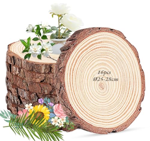 8er Set Holzscheiben 30 cm Durchmesser Baumscheiben Naturholz mit Rinde ca. 15 mm Dick Runde Holzscheiben zum Basteln Holzscheiben Deko für Hochzeit Tischdeko DIY Brandmalerei & Lasergravur
