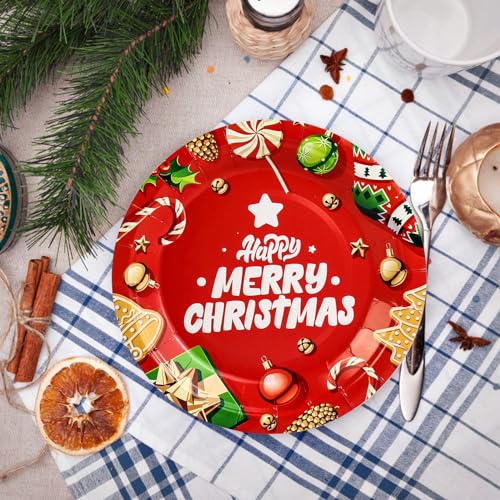 50 Pack Christmas Paper Plates - 7 inch Red Disposable Plates for Christmas Party Supplies – Image 5