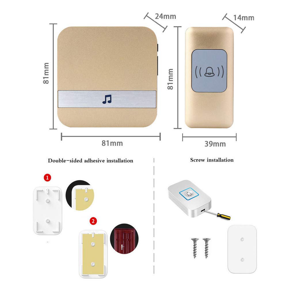 Timbre inalámbrico Impermeable, Timbre igente Universal con Alcance de 300 m, 3 pulsadores + 1 Receptor, 52 Tonos de Llamada, 4 Niveles de Volumen, Negro y