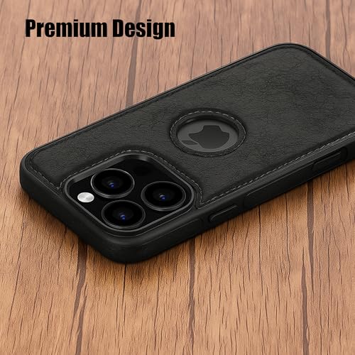 Image of Leather Case for Apple iPhone 13 Pro Max Premium Protective Stylish Slim Cover with Shockproof Raised Edges Black