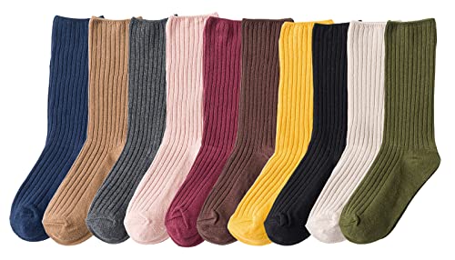 CHUNG Women Cotton Socks Crew Calf Multi-Color Solid for Students 5.5-9 Teenagers Juniors Seniors Young Lady Girls