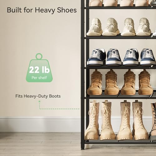 Image of Nunsino Shoe Rack for Closet, Metal Shoe Organizer,12 Tier Garage Shoe Rack Max Holds 60 Pairs,Shoe Storage Shelf,Entryway, Black