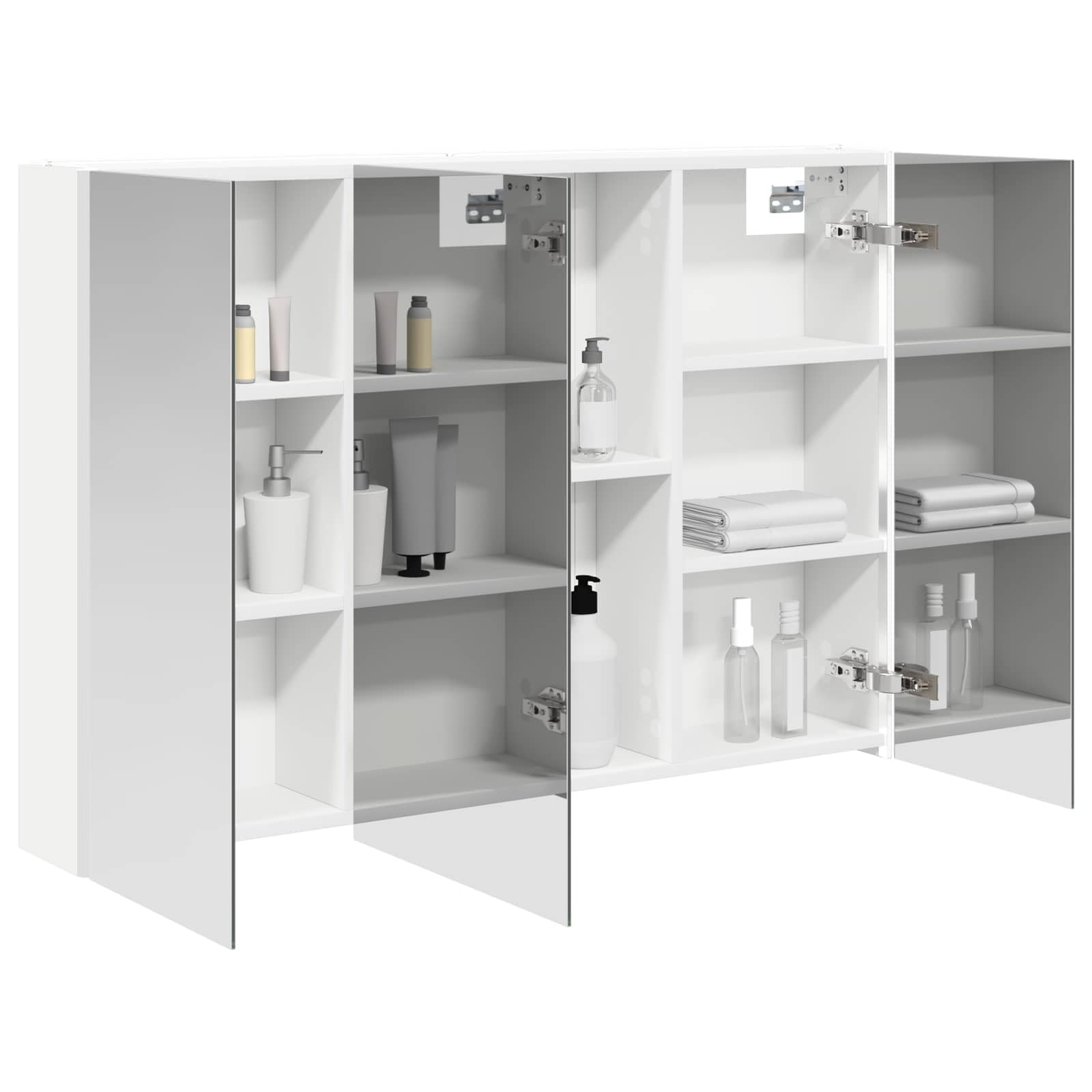 Szafka łazienkowa z lustrem, biała, materiał drewnopochodny, 103,5 x 15,5 x 70 cm, z oświetleniem LED, montaż na ścianie, miejsce do przechowywania i regulowane półki do łazienki