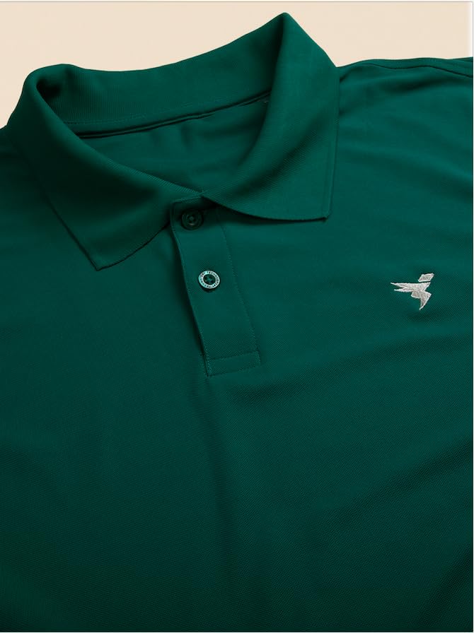 Image of TECHNOSPORT Men's Solid Slim Fit Polo Collar T-Shirt MATPIQ Half Sleeve Button Polyester for Gym Golf Casual Anti Odour UPF50+