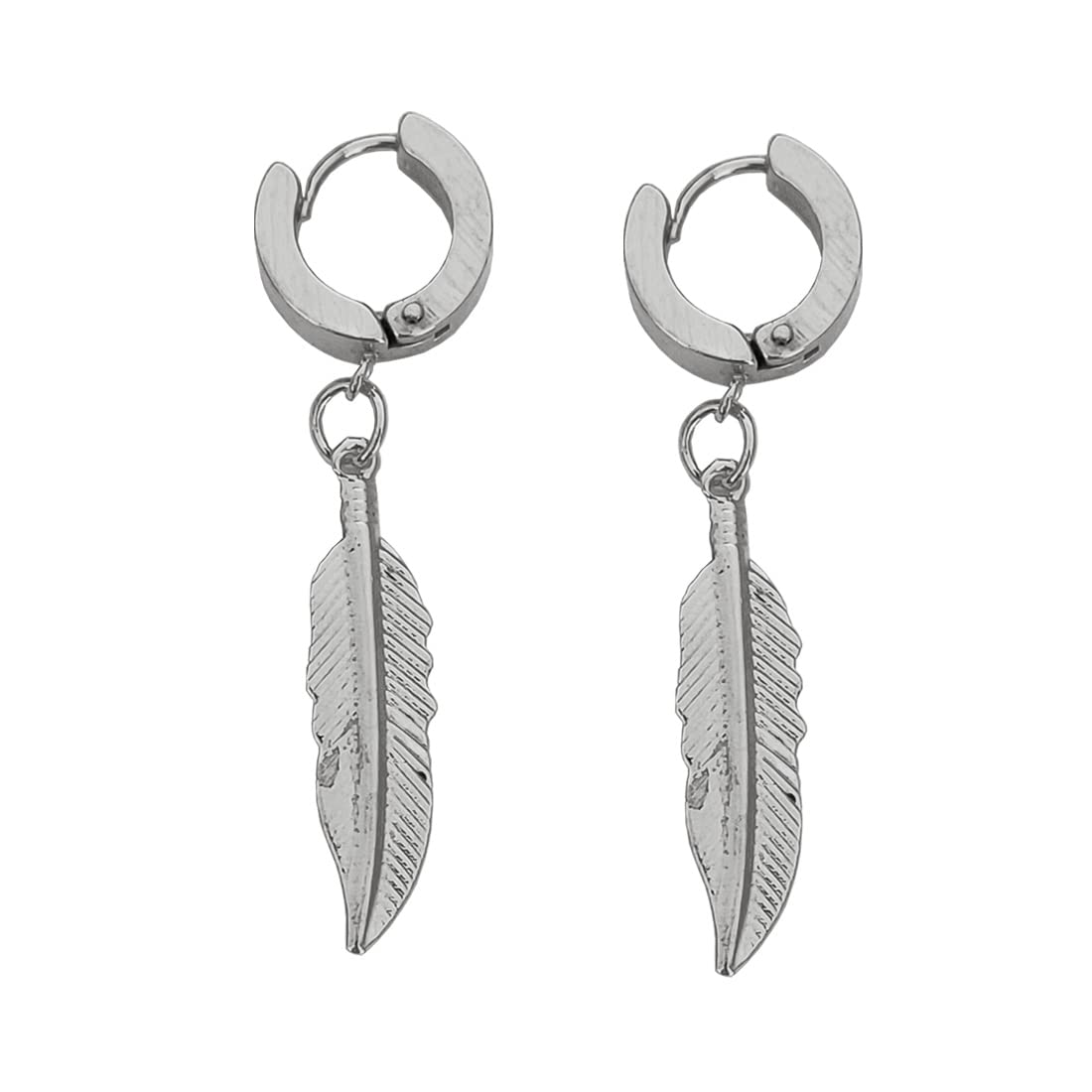 m men style Trendy Looks Feather Angel Wing Jewelery Silver StainlessSteel Dangle Surgical Hoop Earrings For Unisex-picture-28