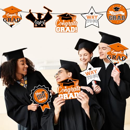 Image of 24Pcs Graduation Party Decorations Class of 2026, Graduation Centerpieces for Tables, 2026 Congrats Grad Party Centerpiece Stick Table Toppers for Graduation Party Supplies (Orange,Black)