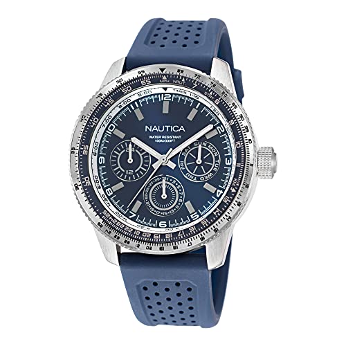 Nautica Men's Stainless Steel Quartz Silicone Strap, Blue, 22 Casual Watch (Model: NAPP39S25)